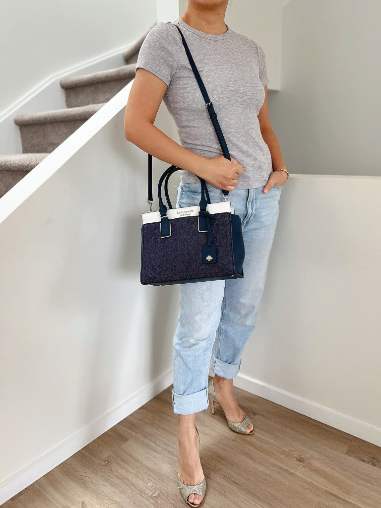 Kate Spade Two Tone Leather Denim Patchwork 2 Way Shoulder Bag Like New