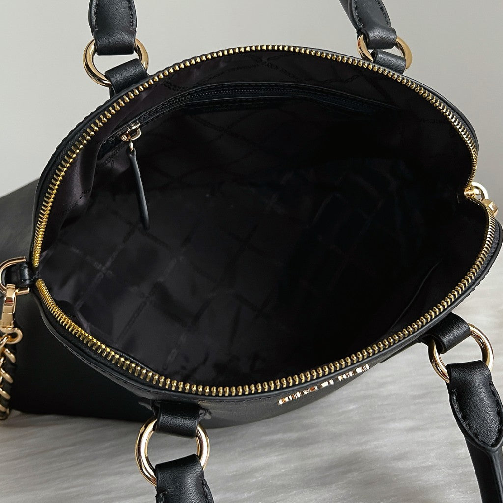 Michael Kors Black Leather Front Logo Alma 2 Way Shoulder Bag Like New