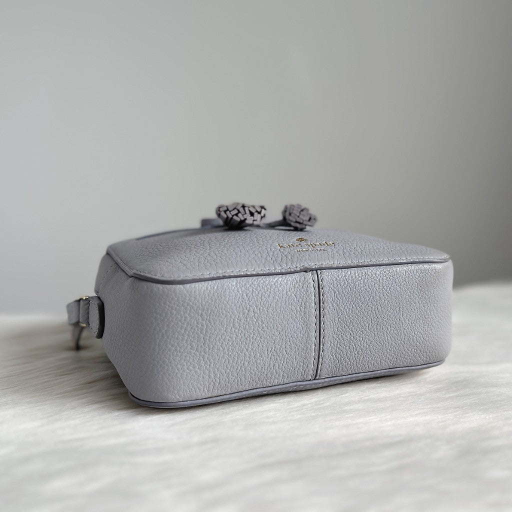 Kate Spade Grey Leather Front Bow Detail Crossbody Shoulder Bag Like New