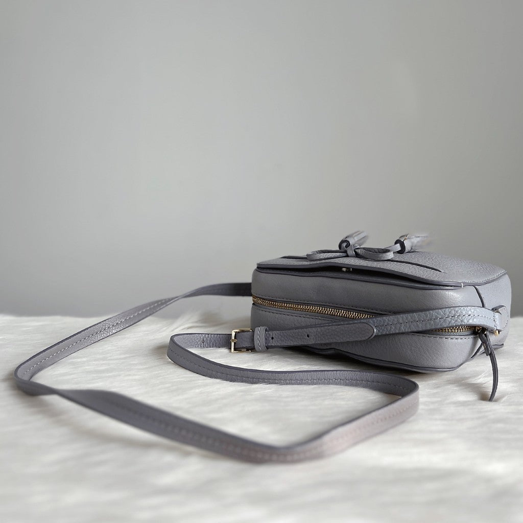 Kate Spade Grey Leather Front Bow Detail Crossbody Shoulder Bag Like New