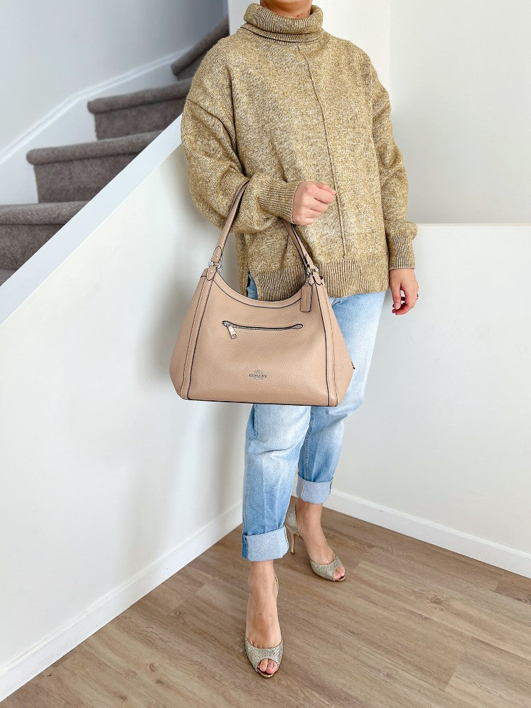 Coach Mocca Leather Triple Compartment Career Shoulder Bag Like New