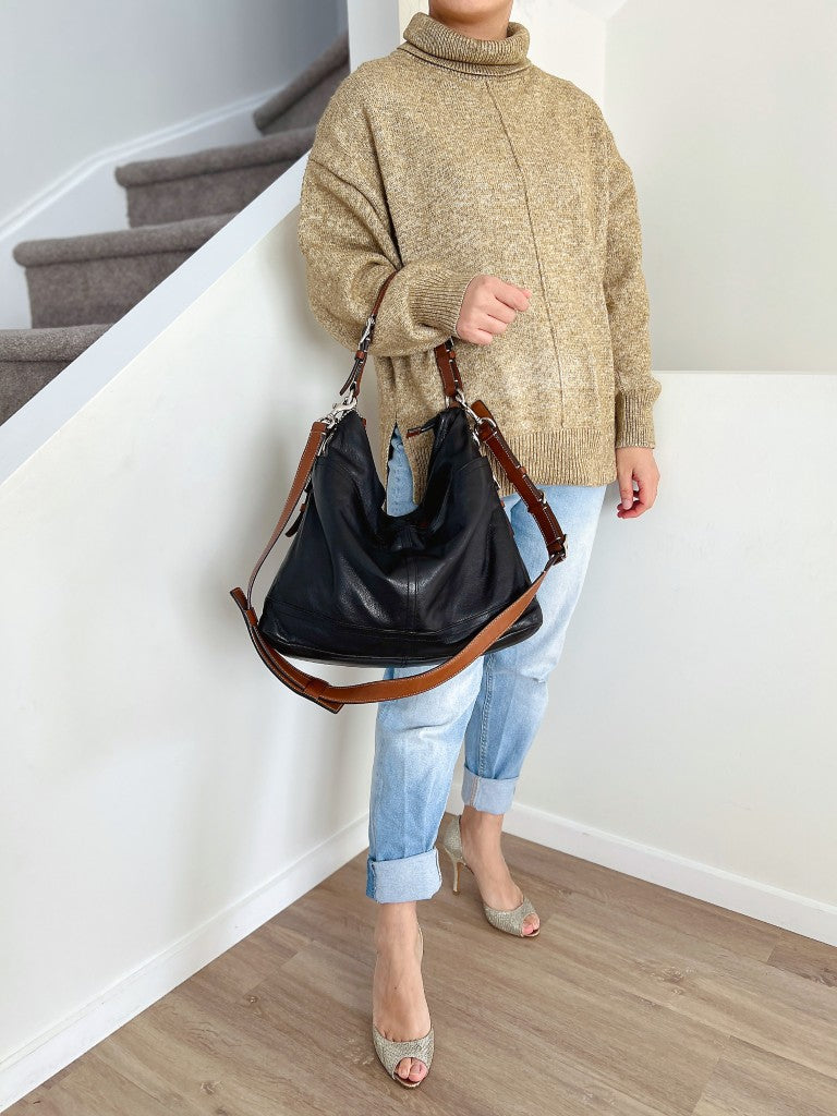 Coach Two Tone Leather Front Detail Slouchy 2 Way Shoulder Bag Excellent