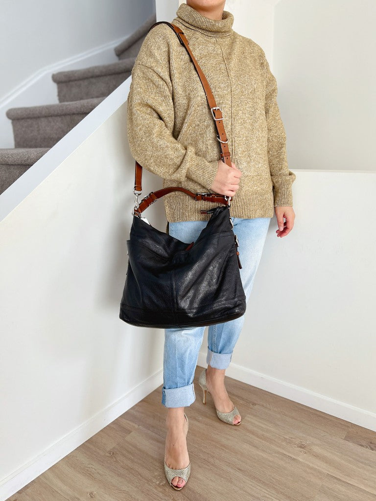 Coach Two Tone Leather Front Detail Slouchy 2 Way Shoulder Bag Excellent
