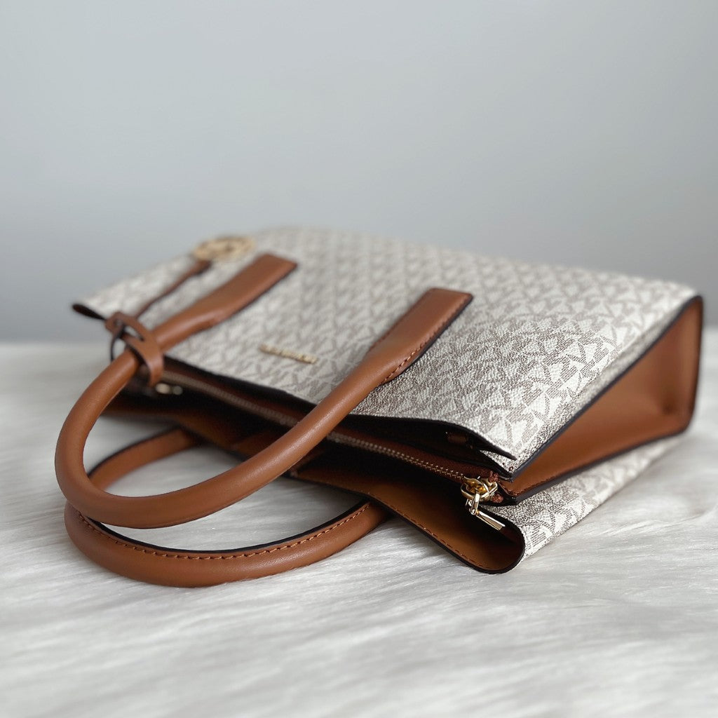 Michael Kors Caramel Leather Monogram Triple Compartment 2 Way Shoulder Bag Like New