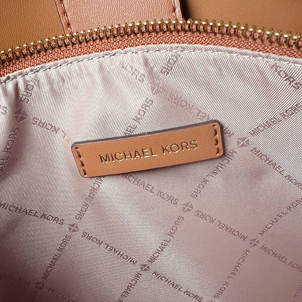 Michael Kors Caramel Leather Monogram Triple Compartment 2 Way Shoulder Bag Like New