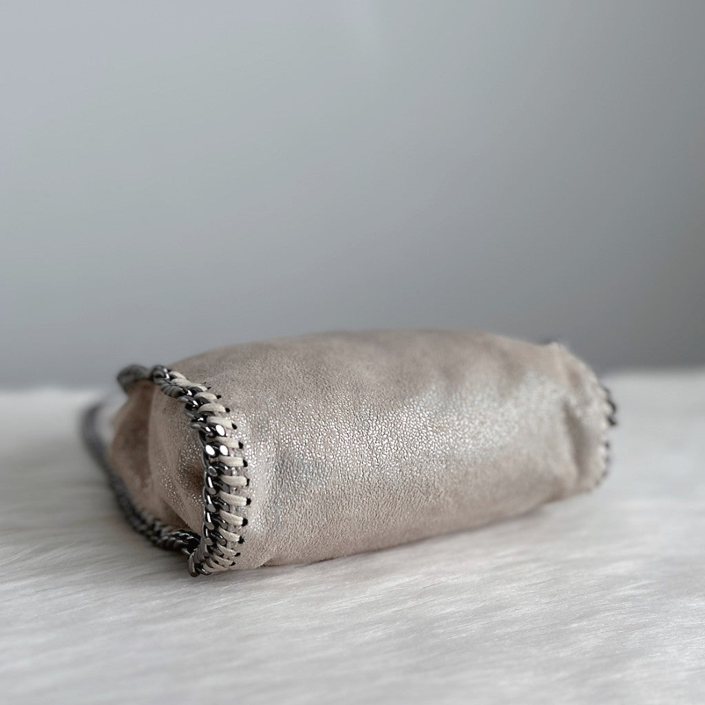 Stella Mccartney Metallic Beige Signature Falabella Mini 2 Way Crossbody Shoulder Bag Excellent