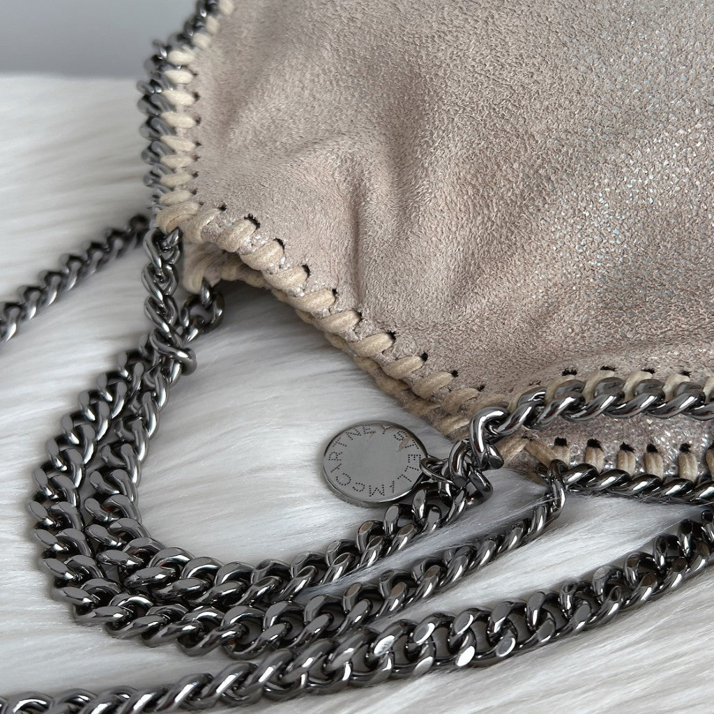 Stella Mccartney Metallic Beige Signature Falabella Mini 2 Way Crossbody Shoulder Bag Excellent