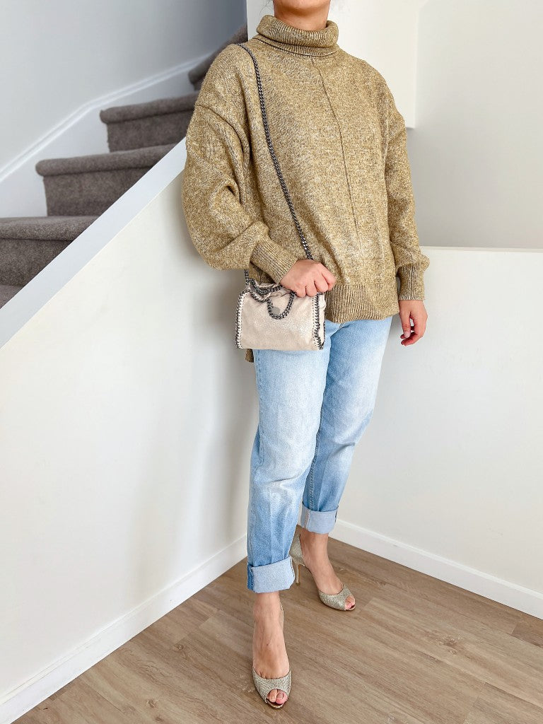 Stella Mccartney Metallic Beige Signature Falabella Mini 2 Way Crossbody Shoulder Bag Excellent