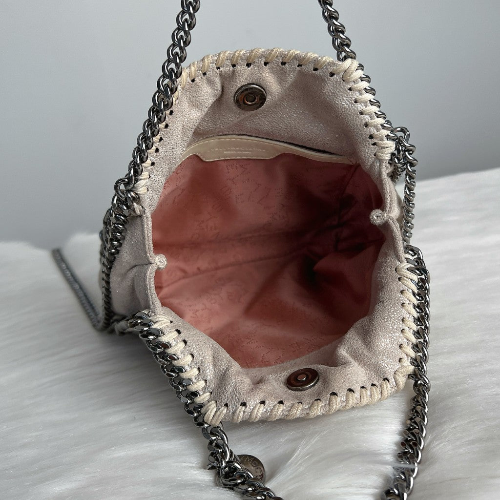Stella Mccartney Metallic Beige Signature Falabella Mini 2 Way Crossbody Shoulder Bag Excellent