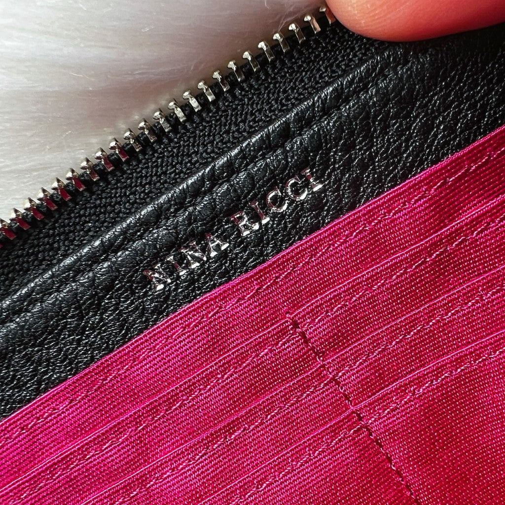 Nina Ricci Black Leather Front Detail Zip Compartment Long Wallet Like New