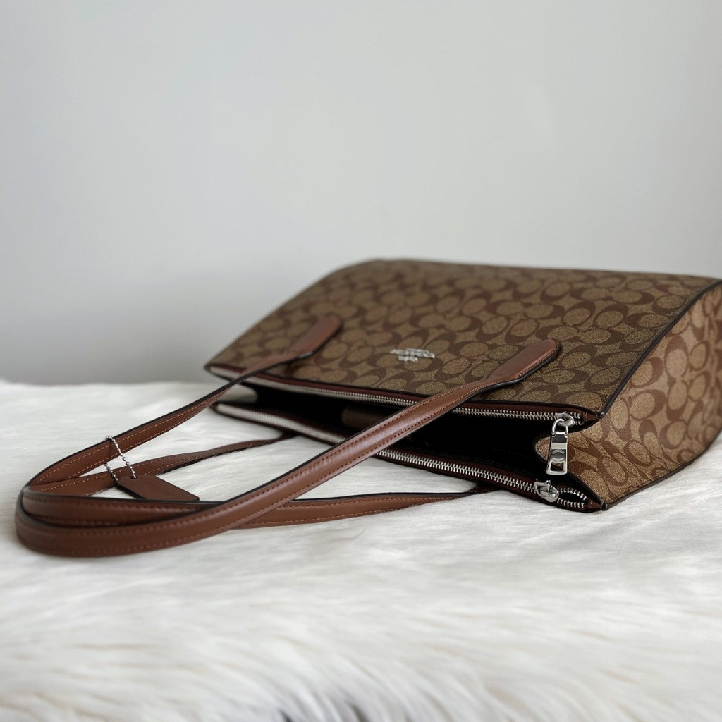 Coach Caramel Leather Monogram Triple Compartment 2 Shoulder Bag Like New