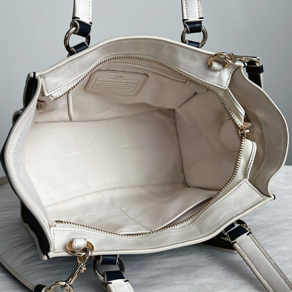 Coach Navy Leather Front Logo 2 Way Shoulder Bag