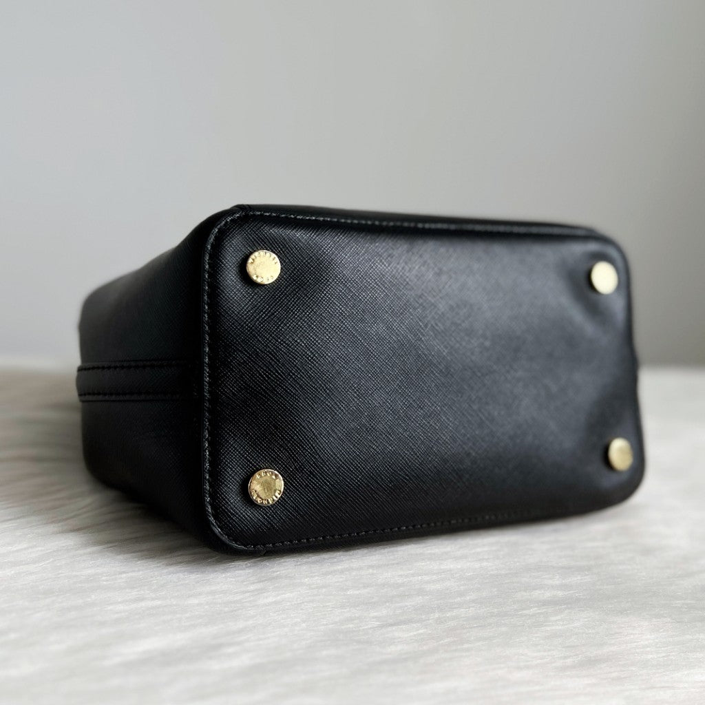 Michael Kors Black Leather Front Logo MK Charm 2 Way Shoulder Bag Excellent