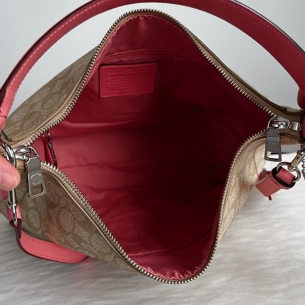 Coach Pink Leather Monogram Slouchy 2 Way Shoulder Bag Like New