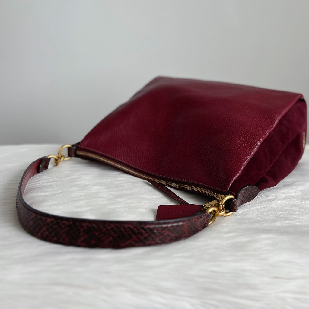 Coach Bordeaux Leather Suede Patchwork Slouchy 2 Way Shoulder Bag Excellent