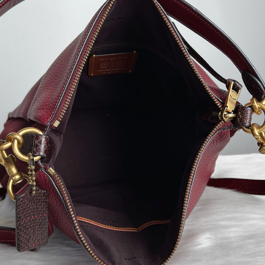 Coach Bordeaux Leather Suede Patchwork Slouchy 2 Way Shoulder Bag Excellent