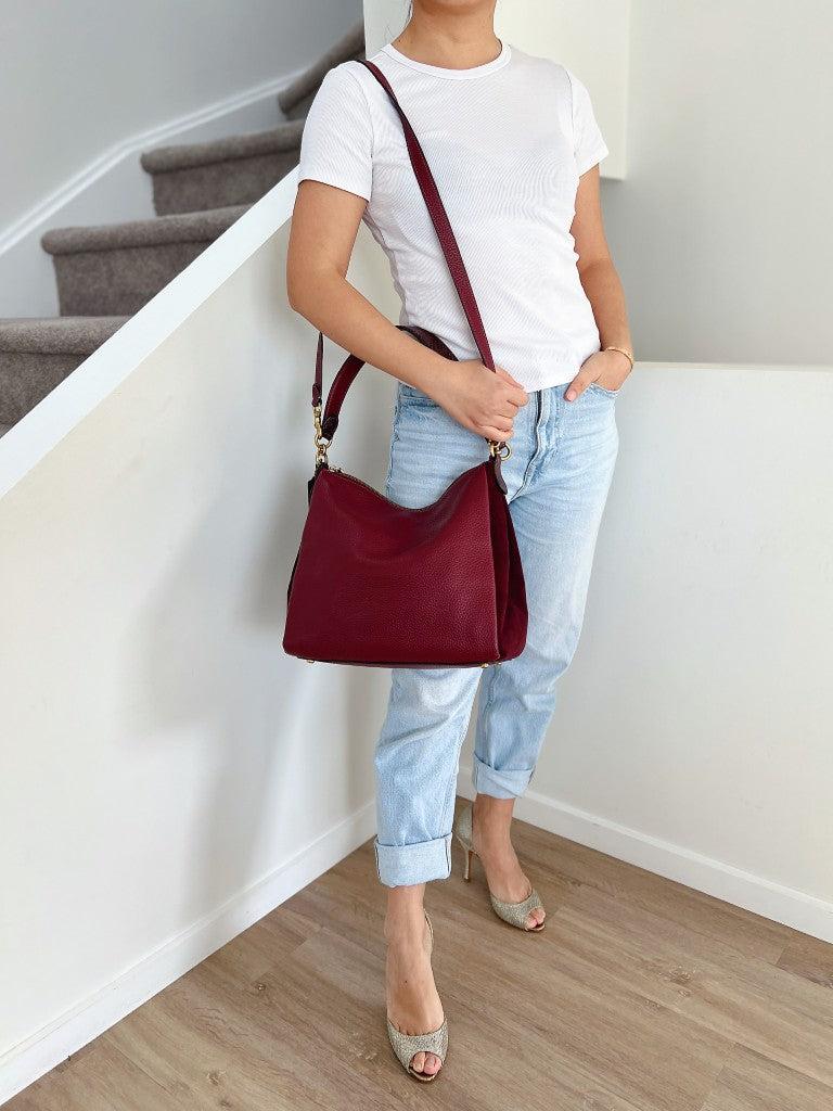 Coach Bordeaux Leather Suede Patchwork Slouchy 2 Way Shoulder Bag Excellent