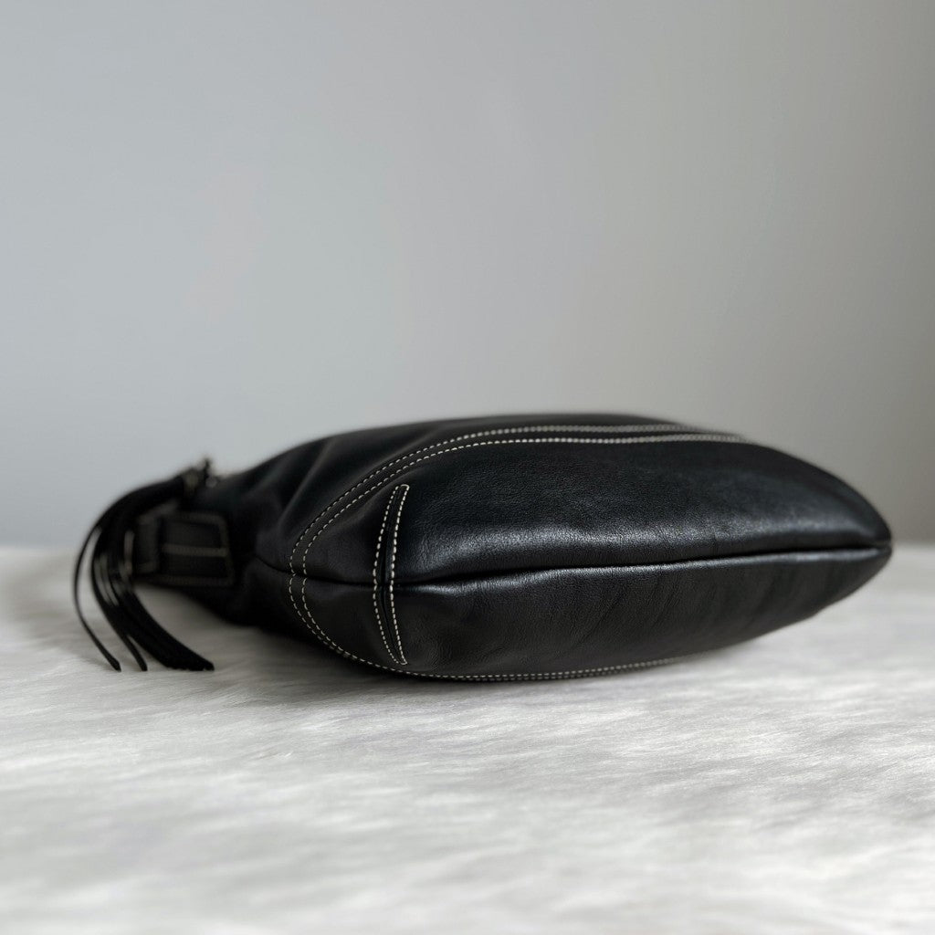 Coach Black Leather Tassel Charm Crossbody Shoulder Bag Excellent