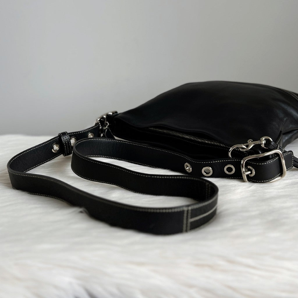 Coach Black Leather Tassel Charm Crossbody Shoulder Bag Excellent
