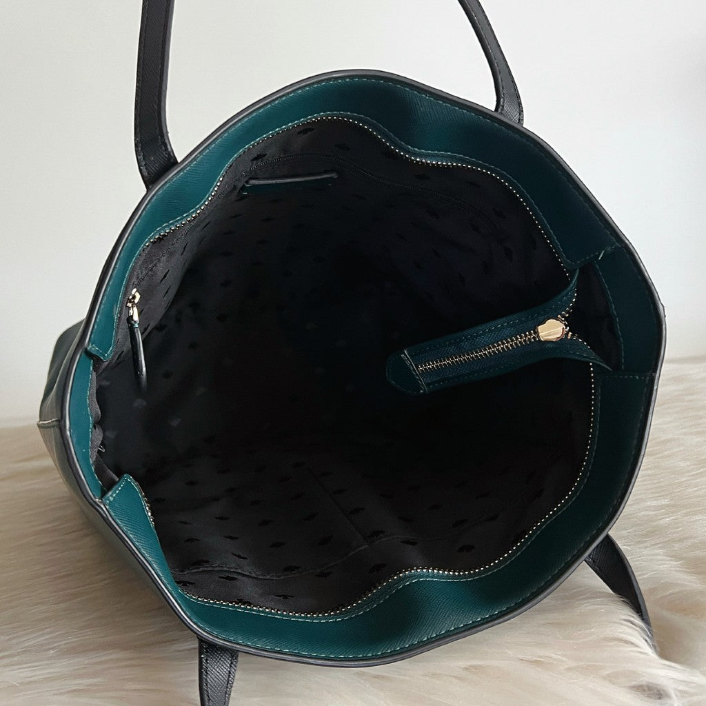 Kate Spade Tri Tone Leather Front Logo Book Tote Shoulder Bag Excellent
