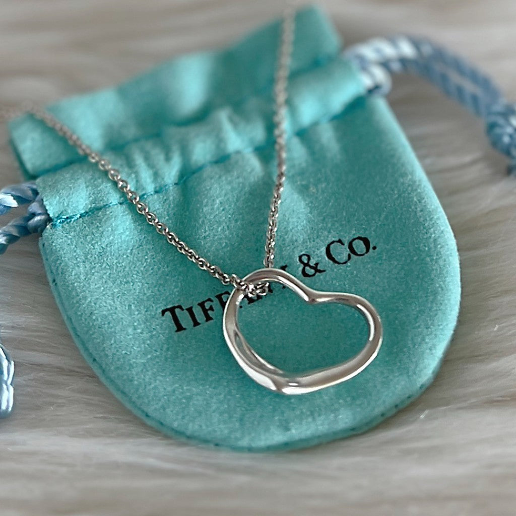 Tiffany & Co. Elsa Peretti 925 Silver Open Heart Necklace Excellent