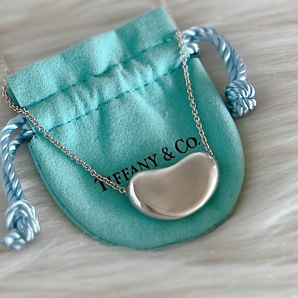 Tiffany & Co. Elsa Peretti 925 Silver Tiffany Bean Long Necklace Excellent
