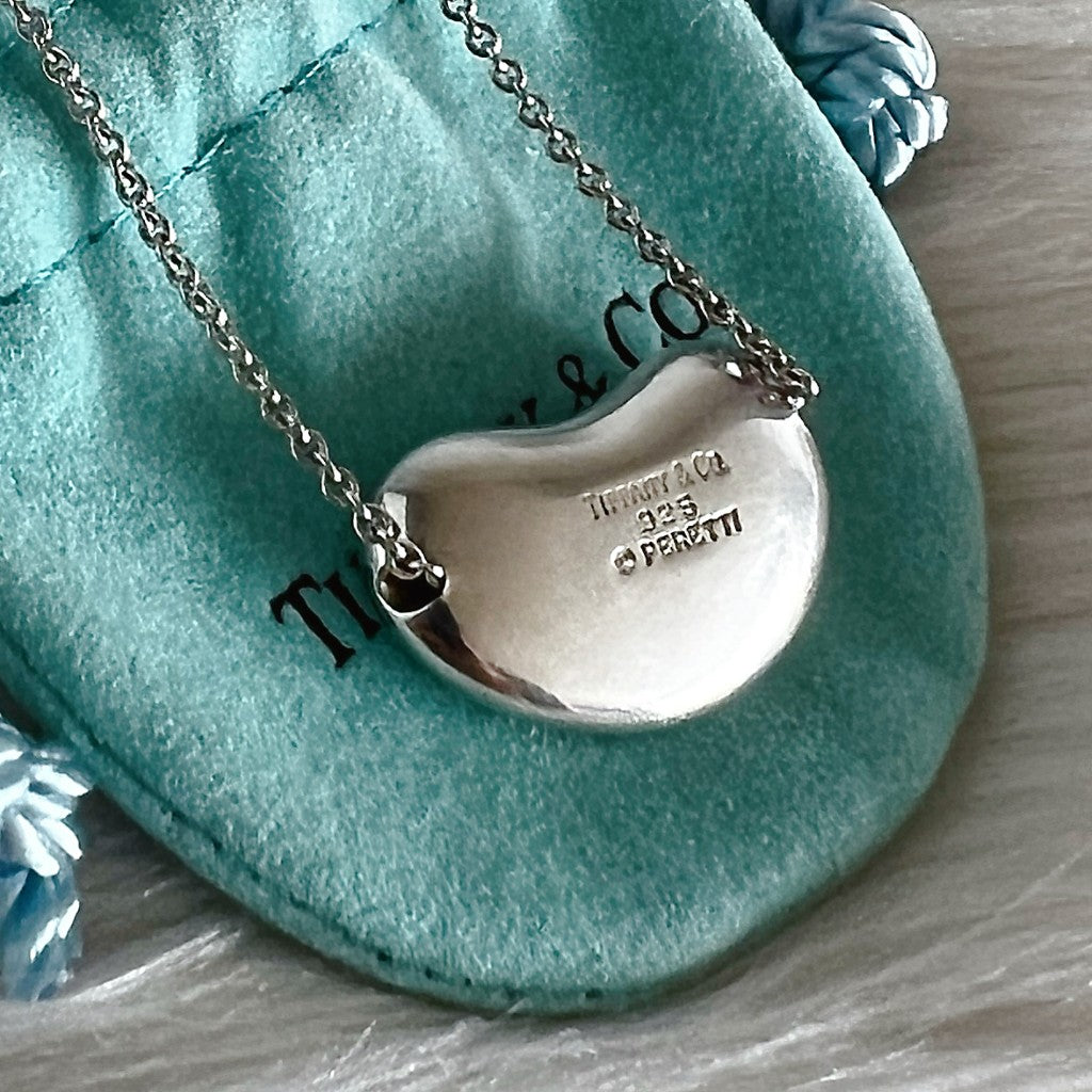 Tiffany & Co. Elsa Peretti 925 Silver Tiffany Bean Long Necklace Excellent