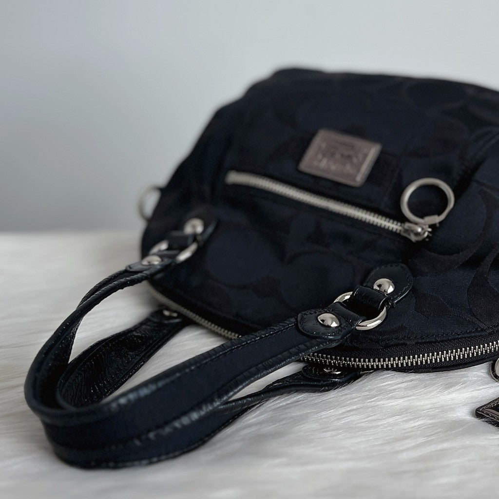 Coach Black Monogram Front Zip Pocket Tote Bag