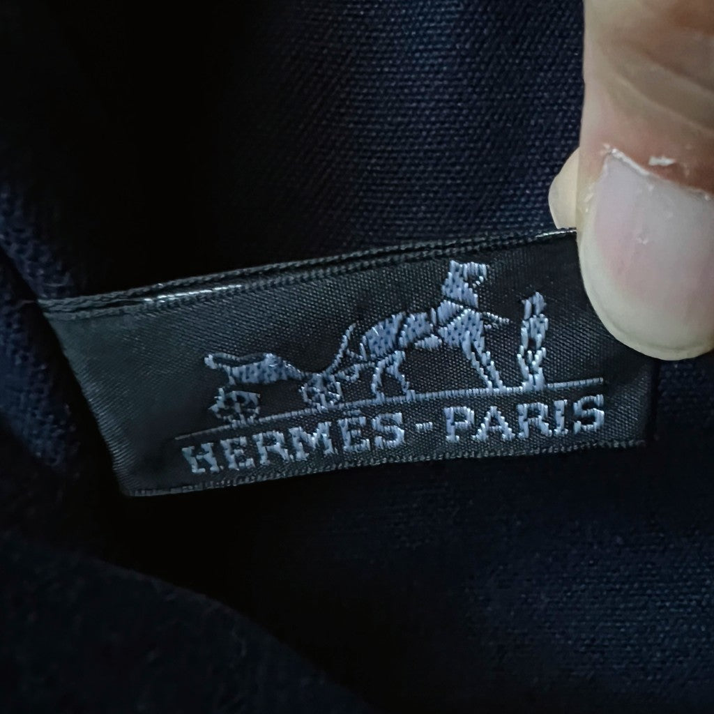 Hermes Navy Signature Stripe Detail Canvas Tote Bag Excellent