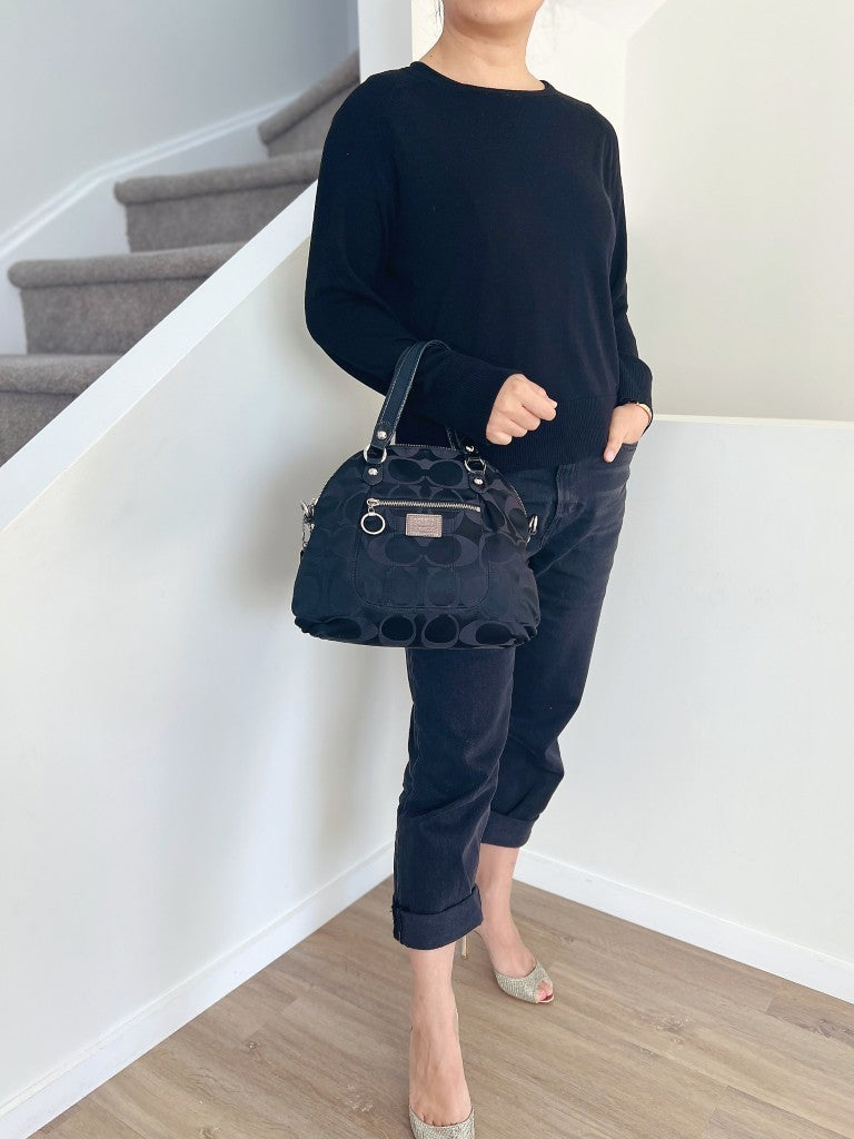 Coach Black Monogram Front Zip Pocket Tote Bag