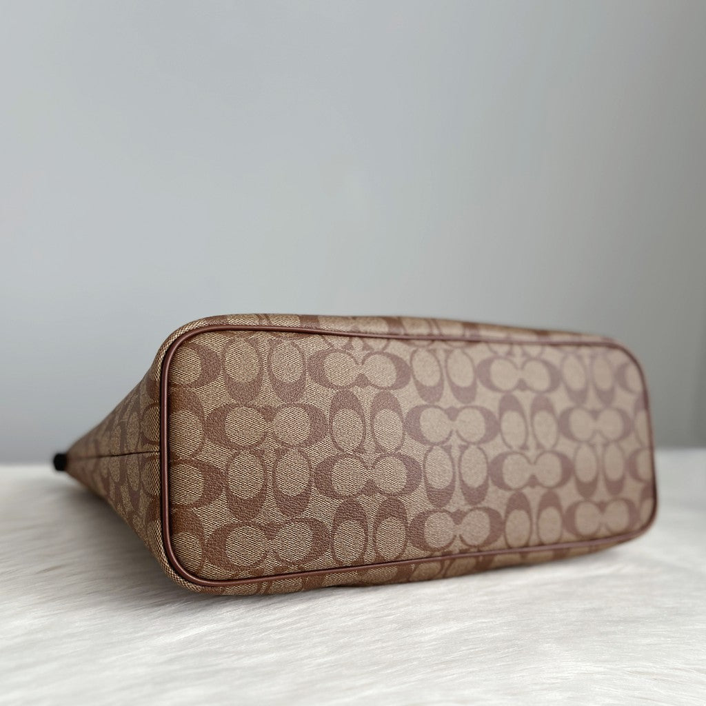 Coach Caramel Leather Monogram Signature Pattern Carryall Shoulder Bag Like New