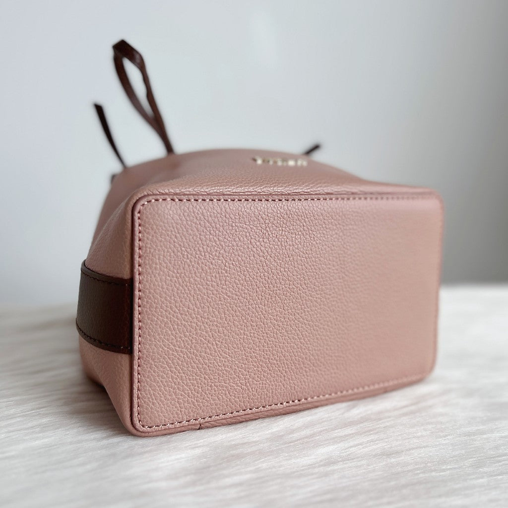 Furla Two Tone Leather Drawstring Bucket 2 Way Shoulder Bag Like New