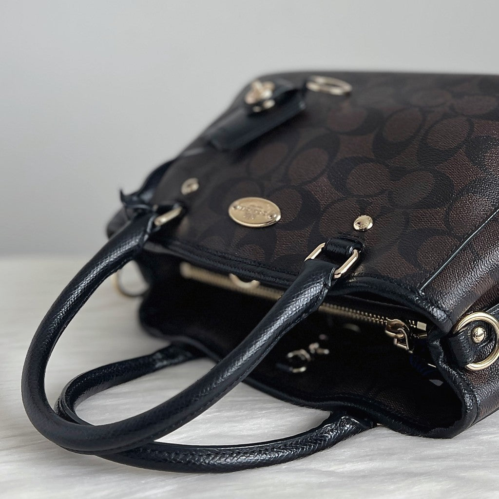 Coach Black Leather Monogram Triple Compartment 2 Way Shoulder Bag Excellent