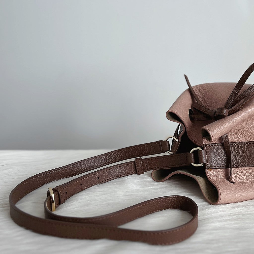 Furla Two Tone Leather Drawstring Bucket 2 Way Shoulder Bag Like New