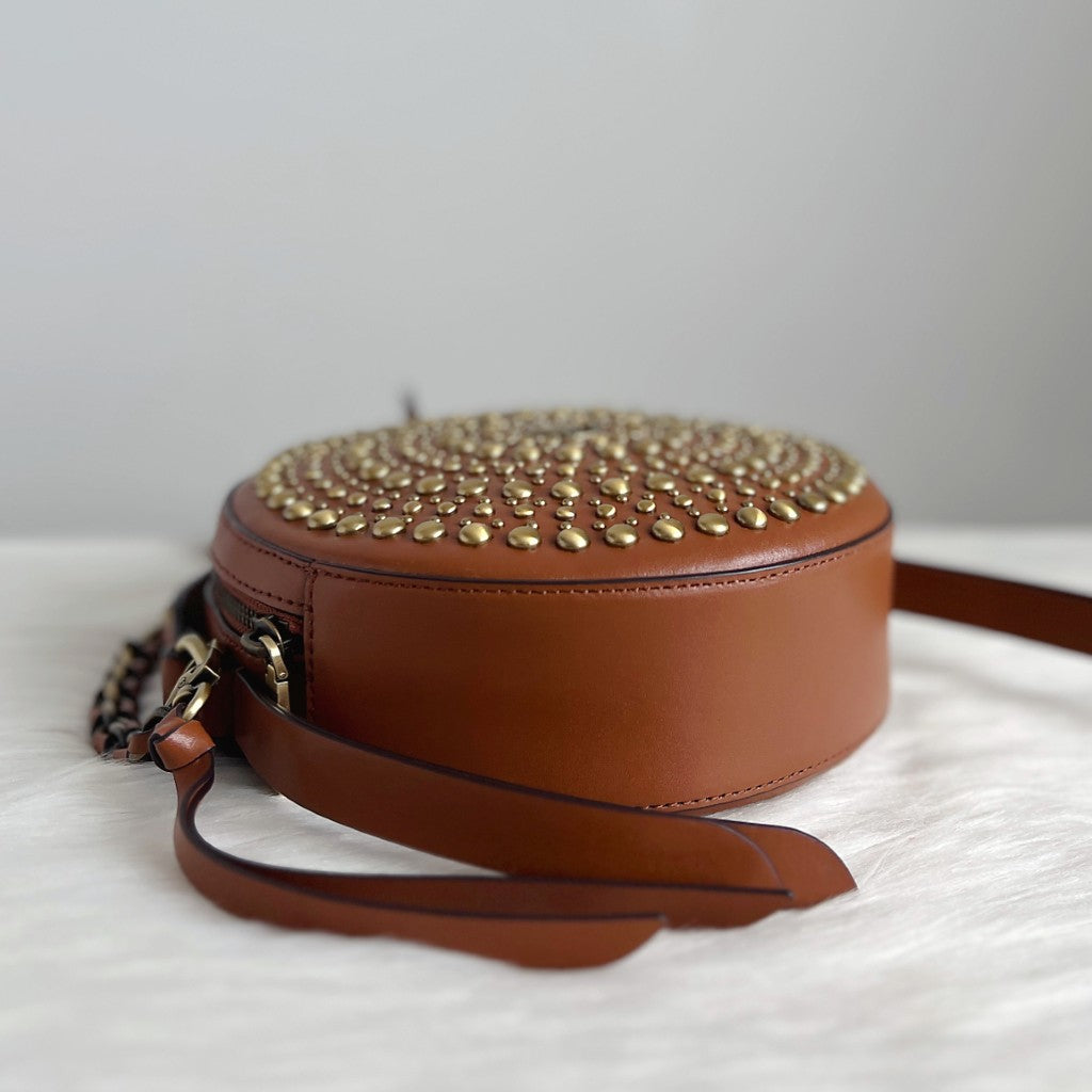 Michael Kors Caramel Leather Studded Detail Crossbody Shoulder Bag Like New