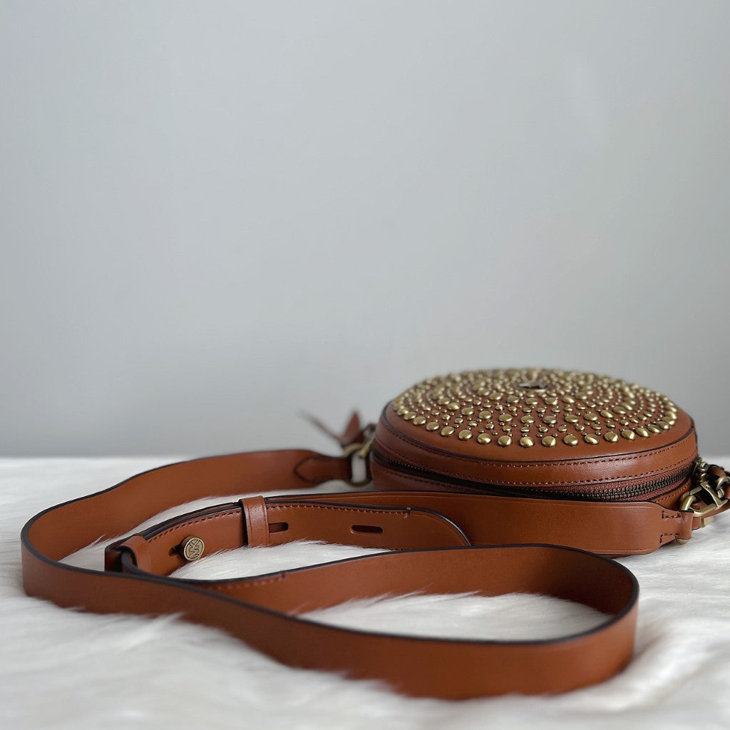 Michael Kors Caramel Leather Studded Detail Crossbody Shoulder Bag Like New