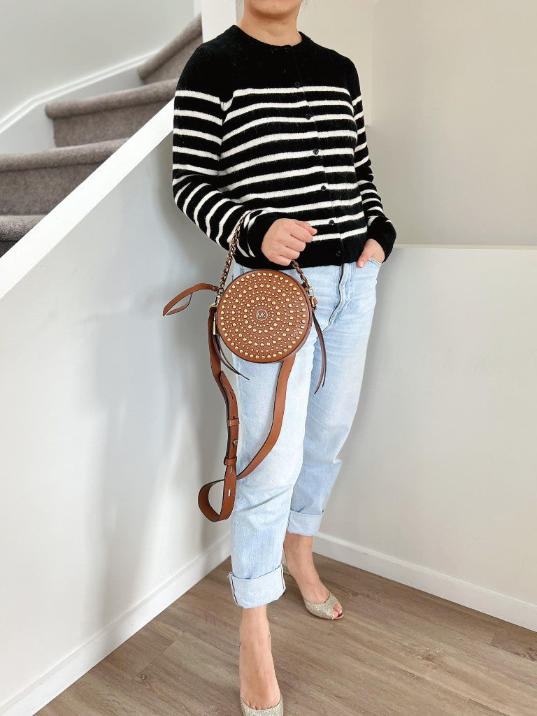 Michael Kors Caramel Leather Studded Detail Crossbody Shoulder Bag Like New
