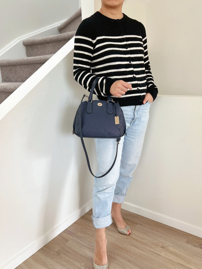 Coach Navy Leather Turn Lock Detail 2 Way Shoulder Bag Excellent
