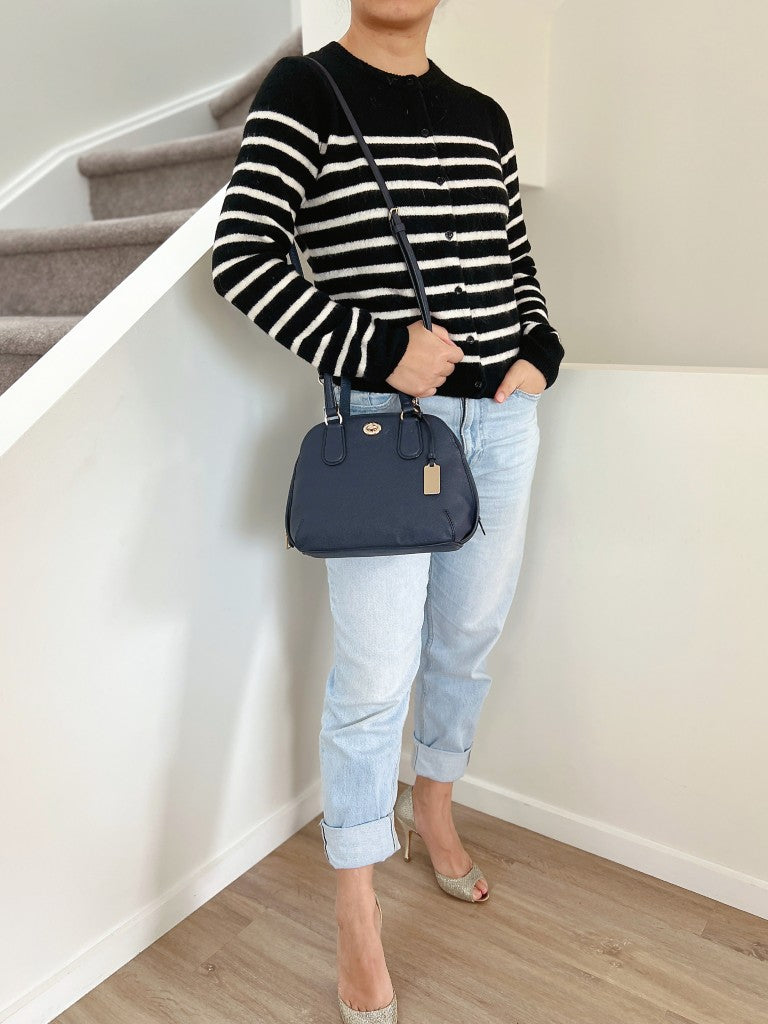 Coach Navy Leather Turn Lock Detail 2 Way Shoulder Bag Excellent