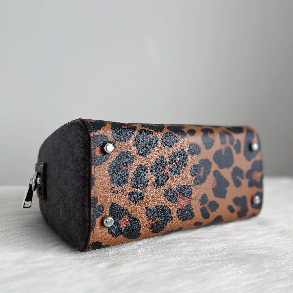 Coach Black Leather Leopard Pattern Boston 2 Way Shoulder Bag Like New