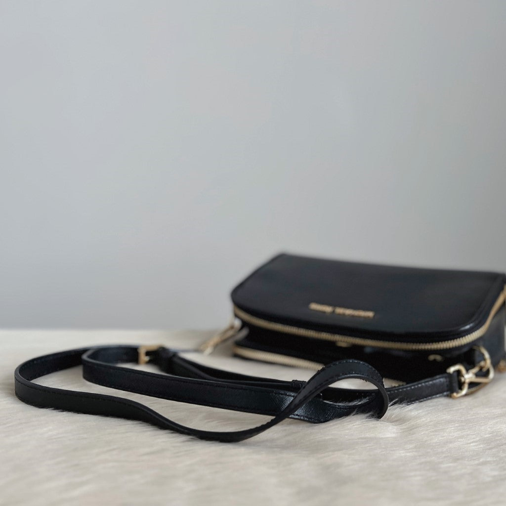 Michael Kors Black Leather Triple Compartment Crossbody Shoulder Bag Excellent