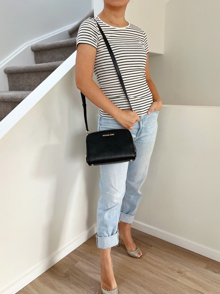 Michael Kors Black Leather Triple Compartment Crossbody Shoulder Bag Excellent