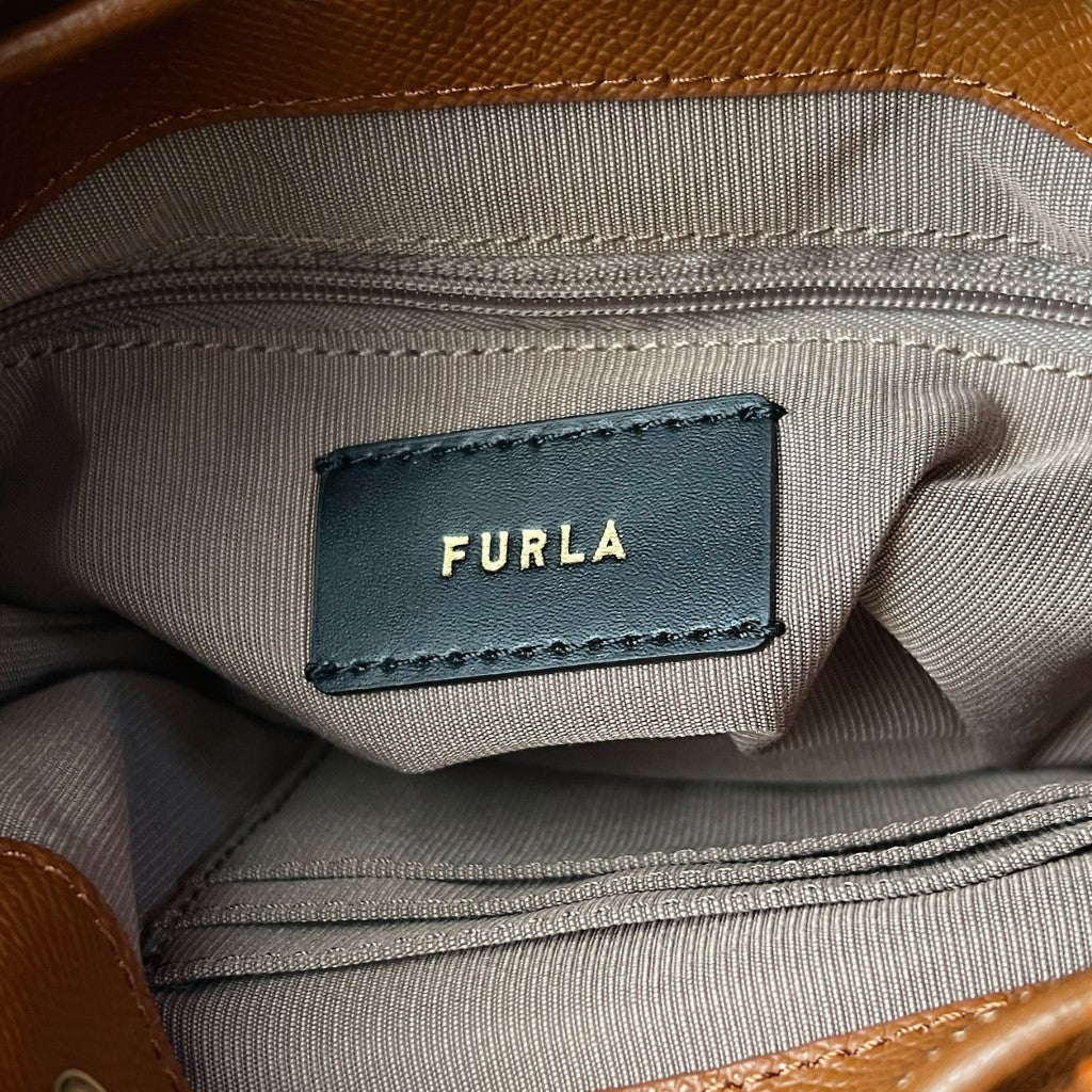 Furla Caramel Leather Drawstring Mini Bucket 2 Way Shoulder Bag Like New