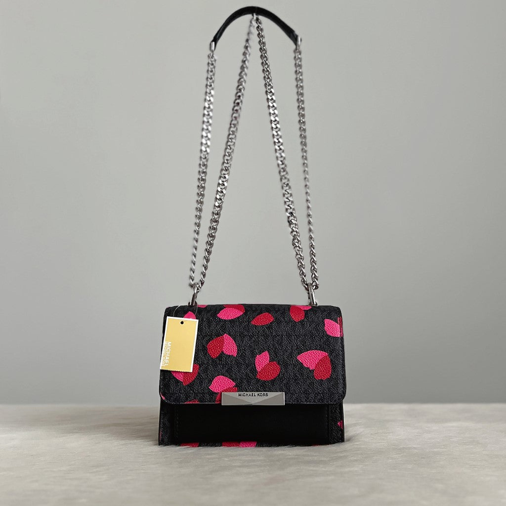 Michael Kors Black Leather Monogram Patterned Crossbody Shoulder Bag New with Tags