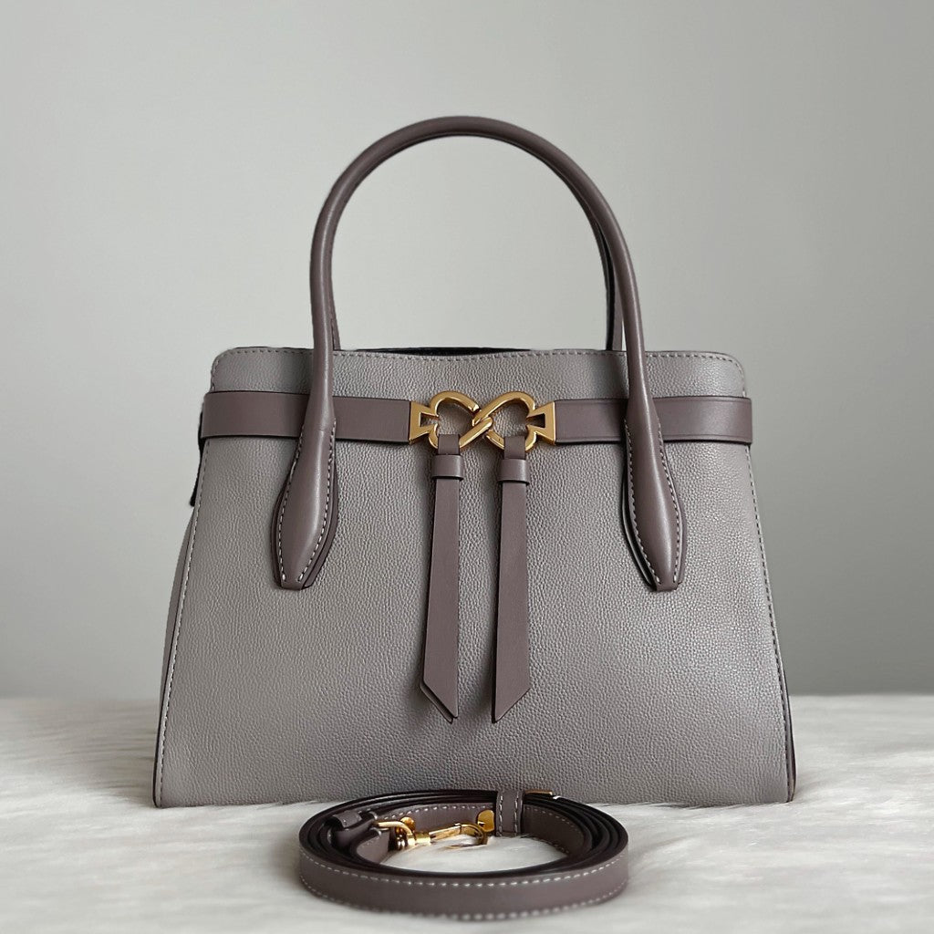Kate Spade Grey Leather Heart Buckle Triple Compartment 2 Way Shoulder Bag Like New