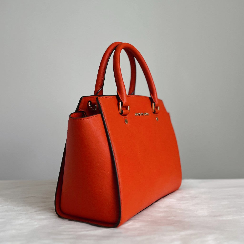 Michael Kors Orange Saffiano Leather Front Logo 2 Way Shoulder Bag Like New