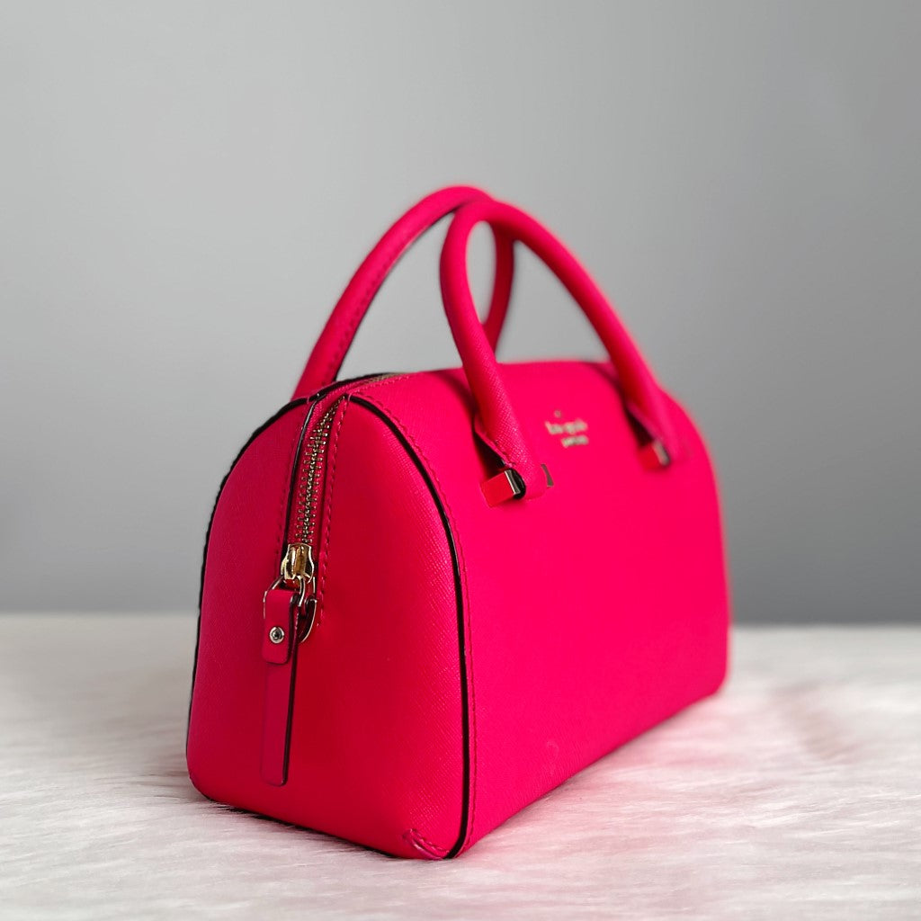 Kate Spade Fuchsia Leather Front Logo Boston 2 Way Shoulder Bag Excellent