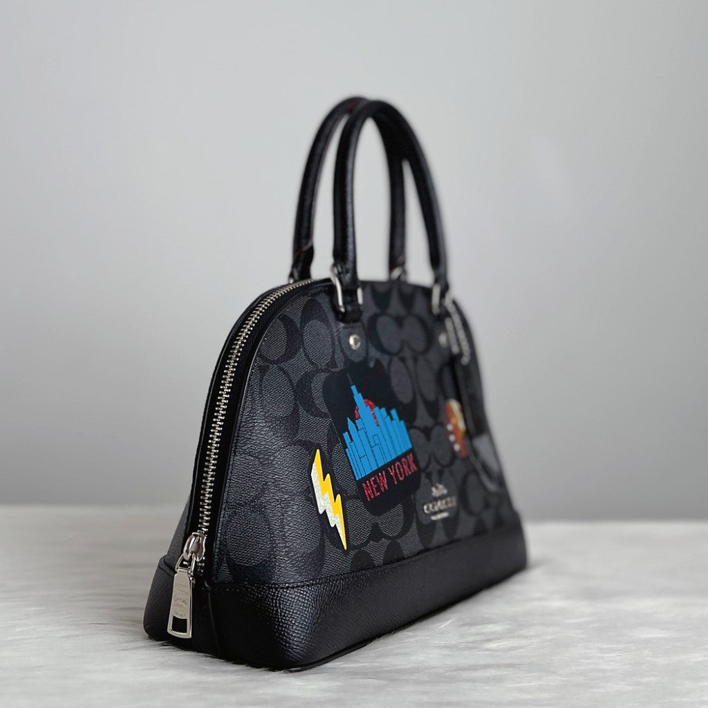 Coach Black Leather Monogram Patchwork Alma 2 Way Shoulder Bag Like New
