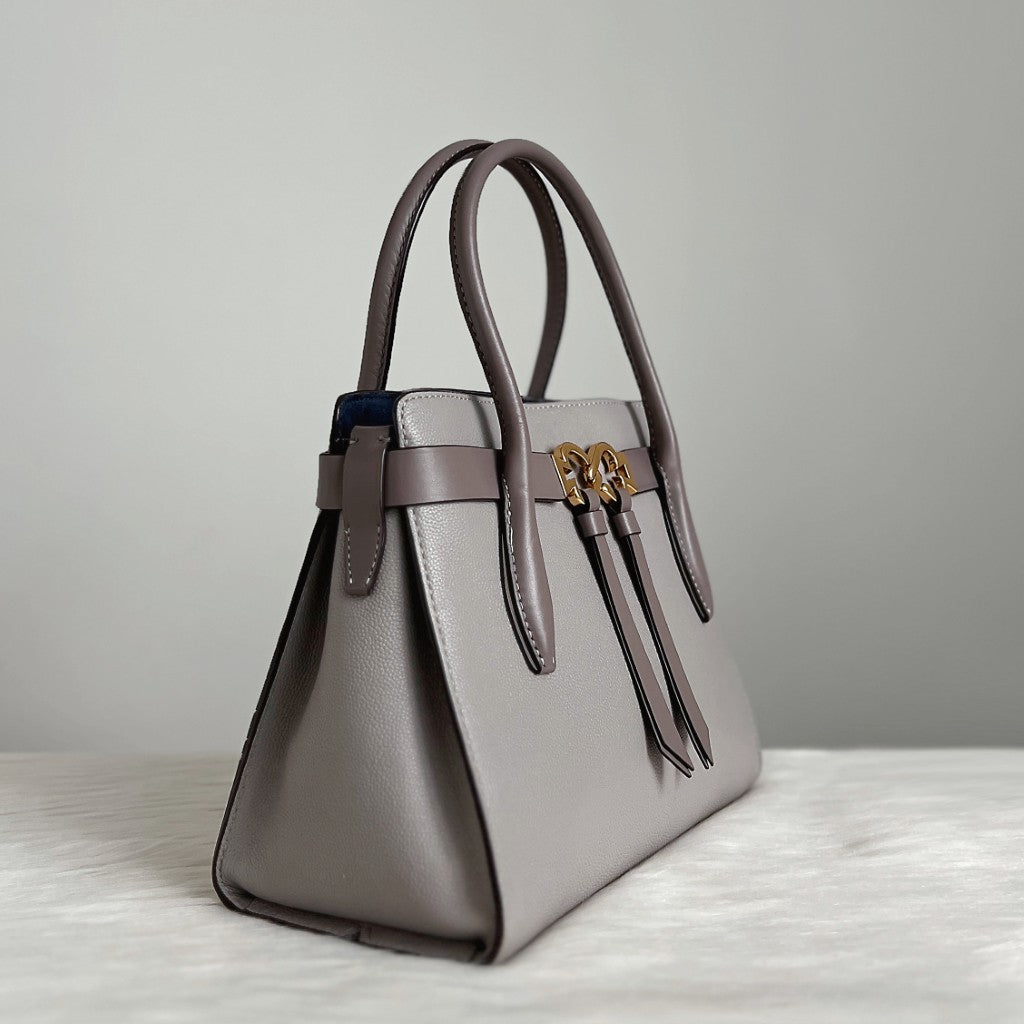 Kate Spade Grey Leather Heart Buckle Triple Compartment 2 Way Shoulder Bag Like New