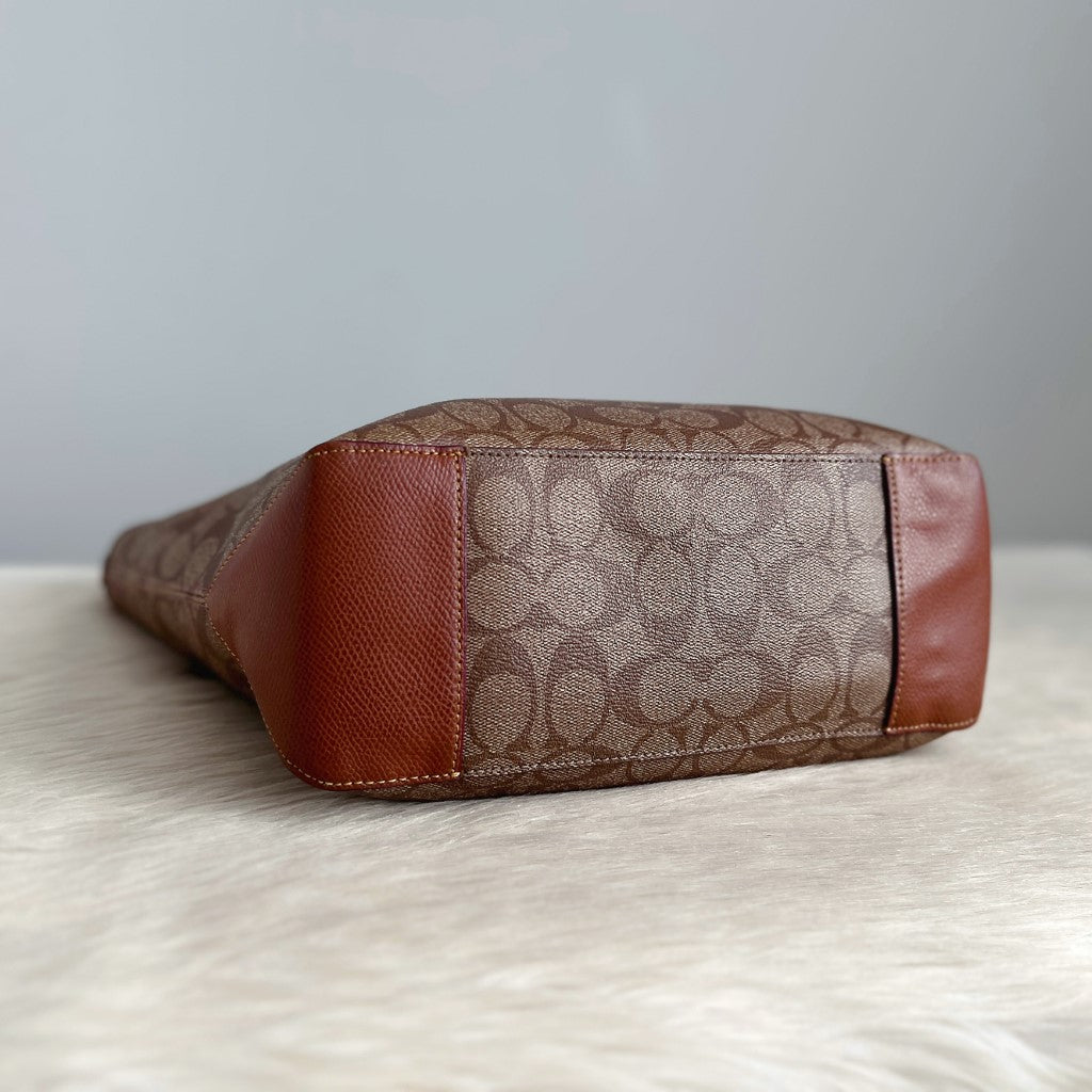 Coach Caramel Leather Monogram Front Logo Carryall Shoulder Bag Excellent
